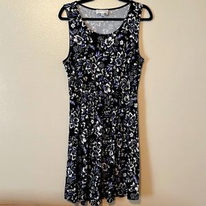 French Grey Floral Print Sleeveless Dress